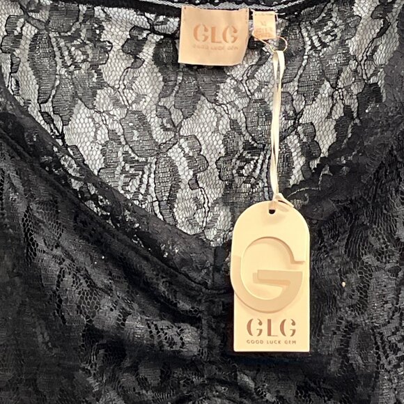 GLG Good Luck Gem Top M Black Lace Sheer Babydoll Crop Y2K Wimsigoth Fairy Witch - Picture 3 of 10